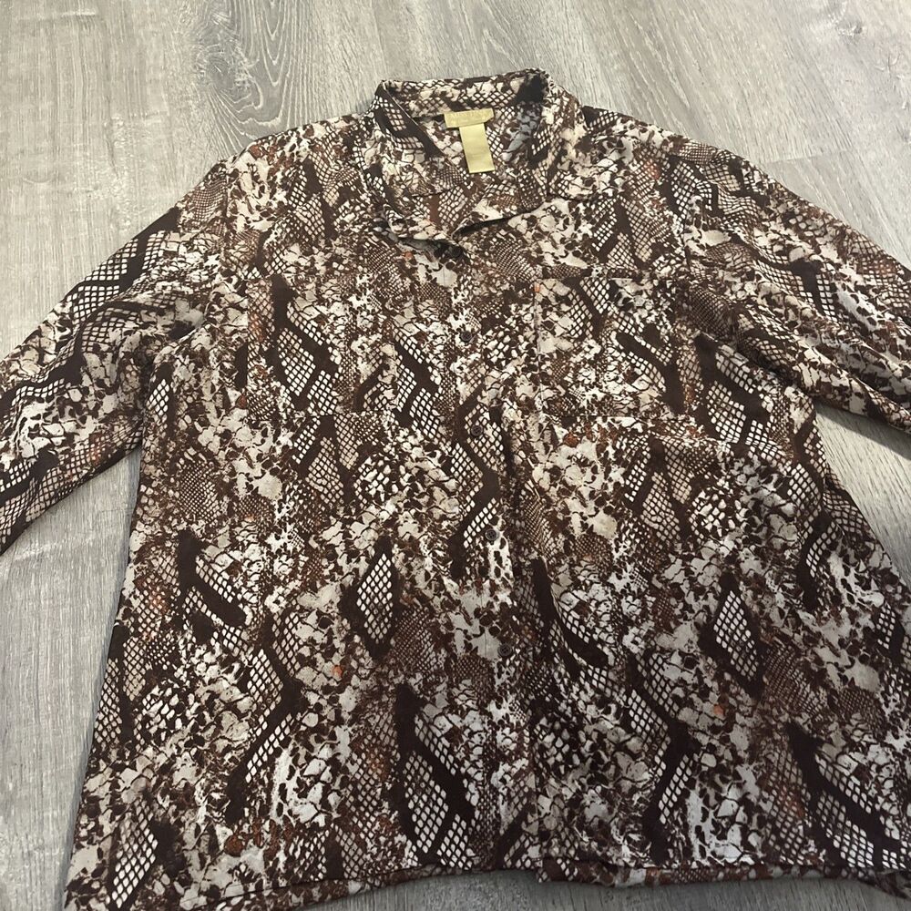 Miss Tina By Tina Knowles Woman’s Brown Animal Print Blouse Size Xl (16-18)